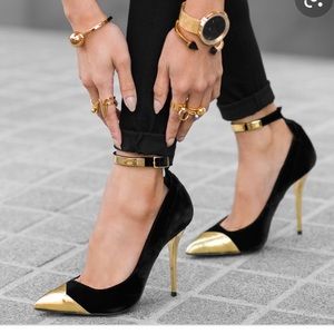 Balmain Lilea velvet & gold pumps